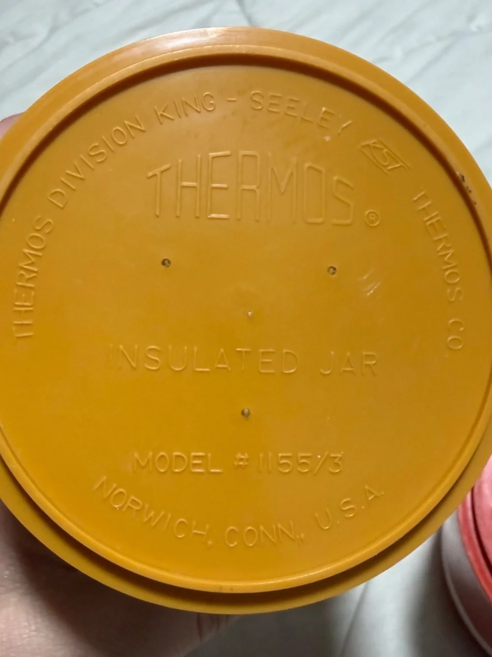 Vintage Thermos Insulated Jar Plastic Twist Lid Yellow Red White 2pc